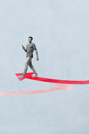 3d vertical image artwork collage of happy businessman walk arrow development concept career...