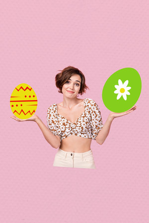 3D photo collage template trend artwork sketch of festive season easter family traditional young...