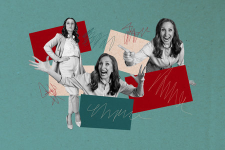 Art 3d sketch collage of angry old woman scream placard demonstration concept placard resistance rebellion strength strikeの写真素材