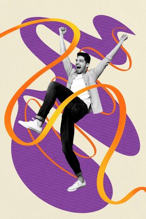 Sketch image trend artwork montage 3D photo collage of line illustration surreal space young man...