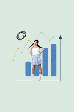 Artwork photo sketch vertical collage of happy businesswoman receive development arrow progress statistics job opportunity successの写真素材