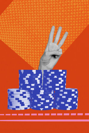 Template sketch image composite artwork collage of chip pile hand gesture three finger blackjack risk lucky casino game player jackpotの写真素材