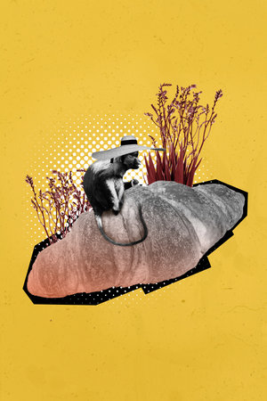Composite sketch image design artwork collage of chef tasty meal silhouette croissant monkey sit...