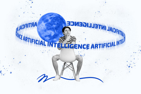 Composite trend artwork 3D sketch image photo collage of ai data information technology business...