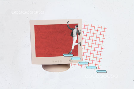 3d sketch poster trend collage image of happy man it-specialist run career ladder development take...