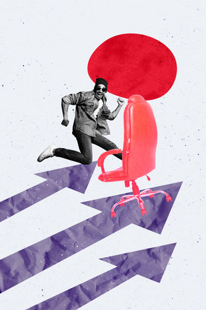 Composite trend artwork 3D sketch image photo collage of arrow way trader business young guy success style hipster armchair office managerの写真素材