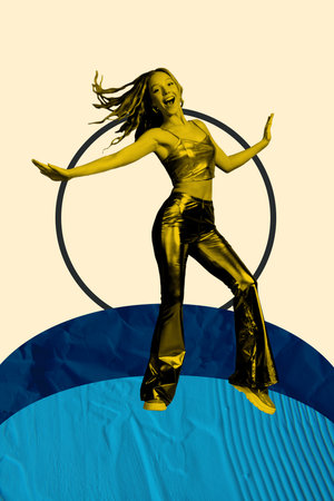 Exclusive image vertical photo collage of happy glamour girl dance disco occasion chill entertainment relax party music vibeの写真素材