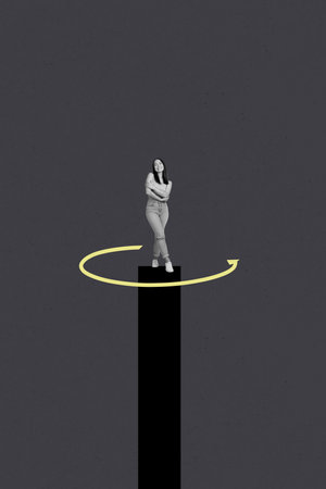 Image 3d zine vertical collage of happy businesswoman stand chart success statistics arrow...