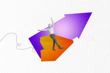 Sketch template design photo collage composite of excited aged man walk smile arrow direction hiring occupation recruitment entrepreneurの写真素材