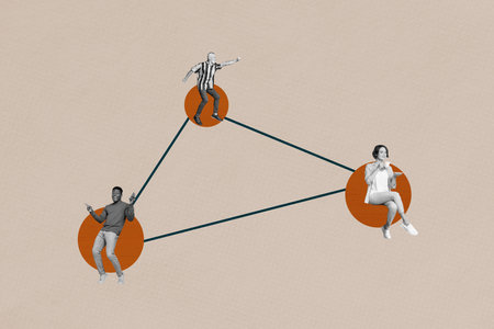 3d sketch poster trend collage image of three happy business partners stand structure development concept hierarchy progressの写真素材