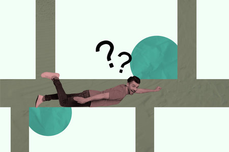 3d sketch poster trend collage image of happy guy inside maze trap riddle question mark decision...
