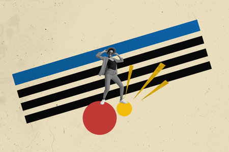 Sketch design trend artwork poster 3D collage of young lady smile fashion style wear hat sunglass occupation hr business human resourcesの写真素材