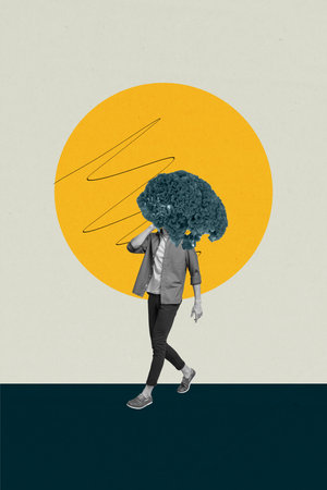 Poster picture collage of person with grass faceの写真素材