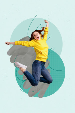 Art image vertical photo collage of happy girl dance weekend celebration vibe event chill party...
