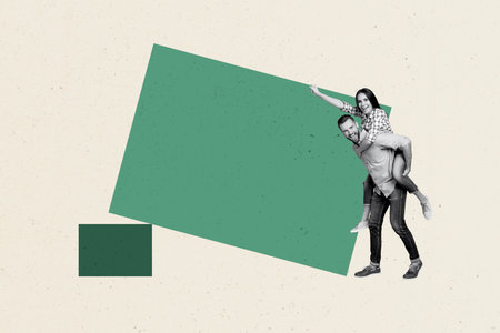 Collage poster of people near big square space on pastel color backgroundの写真素材