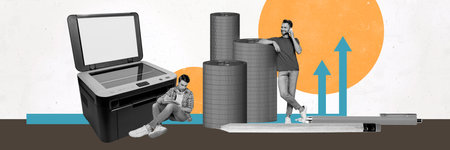 Trend artwork banner sketch 3D photo collage of hiring human resources finance income rich money...