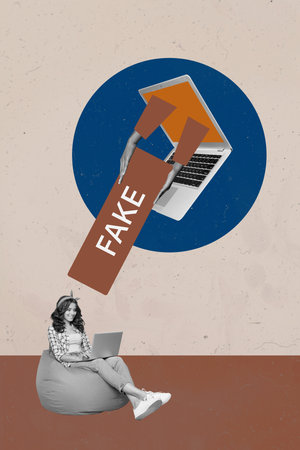 Poster image collage of person under netbook on pastel backgroundの写真素材