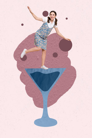 Sketch image poster collage of happy guy girl dance wine glass relax pub occasion alcohol pub celebration chill weekend holidayの写真素材