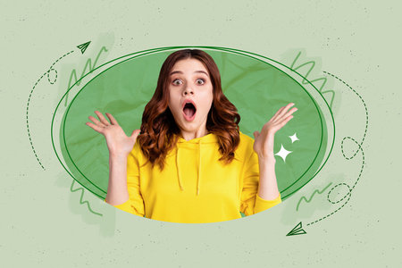 Pop trend collage of person in oval circle shape green background