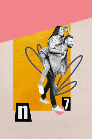 Poster sketch image vertical collage of happy guy girl dance entertainment occasion weekend celebration holiday chillの写真素材