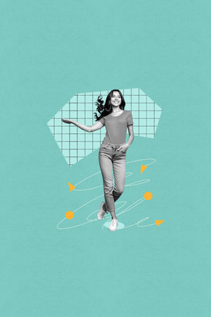 Poster banner collage of person with lines around demonstrate on teal color backgroundの写真素材