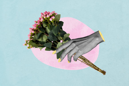 Composite image montage trend artwork 3D collage of bouquet spring flower international woman day...