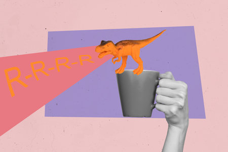 Creative composite sketch design artwork collage of anonymous hand hold cup drinkの写真素材