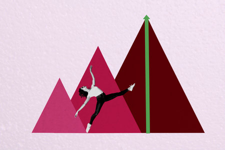 Sketch composite 3D photo collage trend artwork of young woman ballerina walk twine arrow up high business success graphics trader statsの写真素材