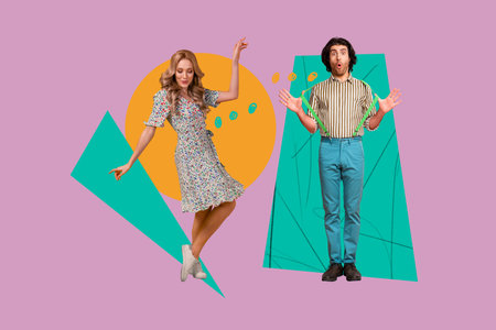 Collage of woman texting man illustrating communication connection through social media dating app chatの写真素材