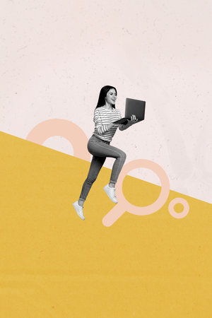 3d sketch image vertical collage of happy girl guy ceo agent hr look magnifier lens employment concept vacancy offer recruitmentの写真素材