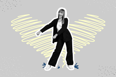 Banner full 3d photo trend image collage of happy girl guy dance heart icon valentine day celebration occasion blogging feedbackの写真素材