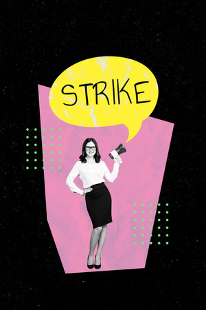 Trend artwork poster composite sketch collage of leader election democracy social support young lady hold megaphone speech cloud strikeの写真素材