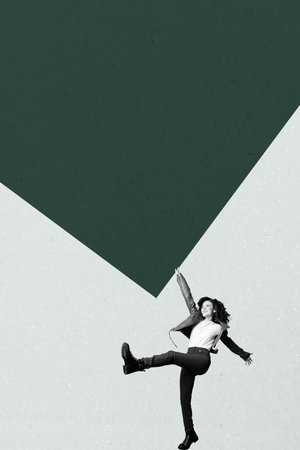 Vertical poster art collage of happy girl guy dance weekend party chill entertainment success occasion celebrate holidayの写真素材