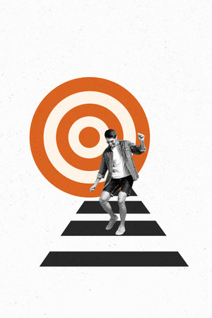 Composite sketch image design trend artwork collage of aim target young man walk way success manager...