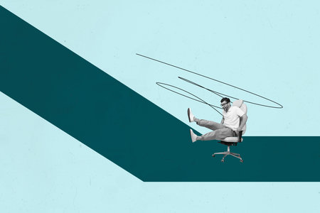 Pop art full zine photo collage of happy businessman businesswoman stand path development career geometric figure successの写真素材