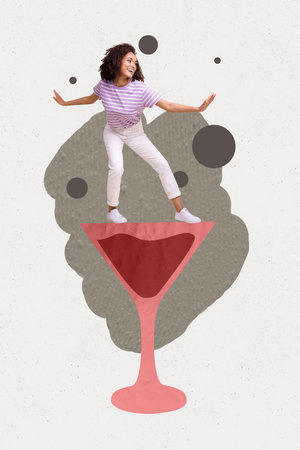 Sketch image poster collage of happy guy girl dance wine glass relax pub occasion alcohol pub celebration chill weekend holidayの写真素材