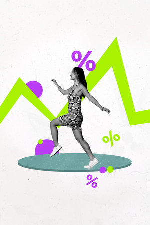 3d pop zine image photo art collage of happy businesswoman businessman receive graph percentage development career successの写真素材