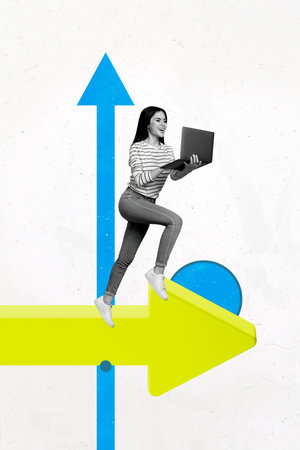Zine vertical image photo art collage of happy businesswoman businessman receive arrow progress...