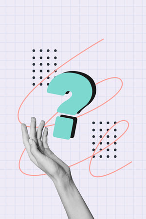 Vertical image trend pop zine photo collage of hand hold question mark dilemma strategy contemplation concept plan brainstormingの写真素材