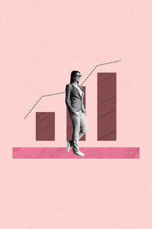 Trend collage of person stand on pink background with image chartsの写真素材