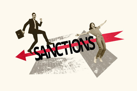 Trend artwork creative sketch 3D collage of financial sanctions economy crisis business embargo...