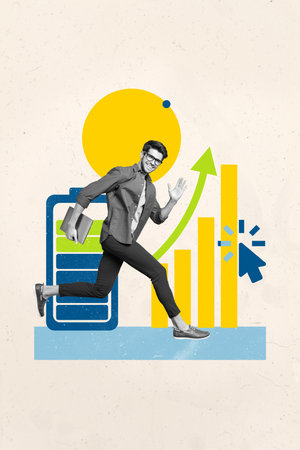 Collage of person with web interface and sync icon representing freelance work online profile resume business analyticsの写真素材