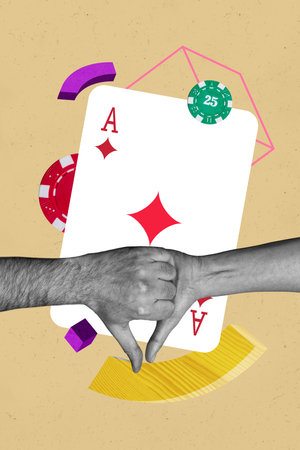 Sketch art 3d creative collage of hands show gesture non-verbal communication ace cards combination...