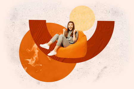 Art image full photo pop collage of happy businesswoman businessman stand geometric figure career development progress goalの写真素材