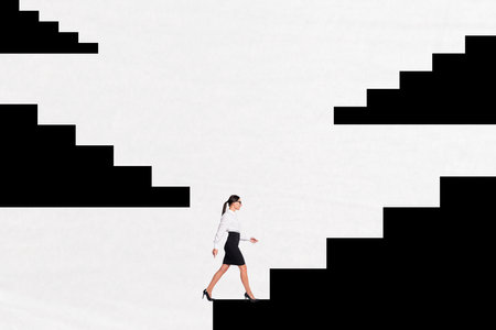 Composite sketch image design trend artwork collage of office manager young businesswoman walk up trade stats analyzing goal successの写真素材