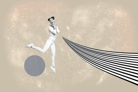 Collage of stylish person with hypnotic swirl and geometric pattern black white waves background in modern pop styleの写真素材