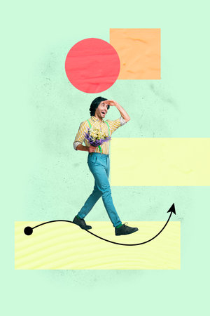 Art image sketch 3d collage poster of happy employee girl guy stand arrow vacancy hiring interface business human resources cvの写真素材