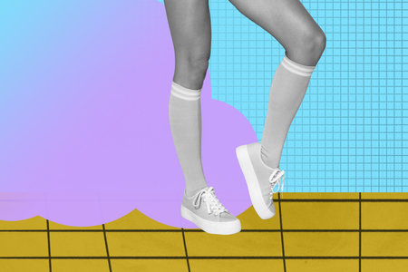 3d zine full image art collage of bodyless girl feet dance weekend celebration event enjoy party holiday event relax discoの写真素材