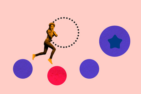 Poster trendy composite art photo collage of shocked businesswoman receive career promotion best star achievement goal progressの写真素材