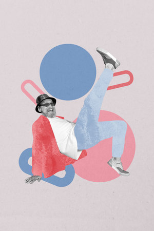 Pop trendy 3d zine vertical art collage of happy girl guy dance weekend chill celebration event...